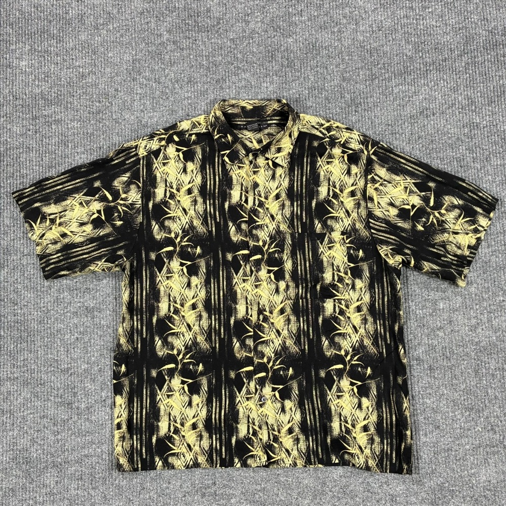 Vintage Manhattan Button Up Shirt Mens Size L Rayon Abstract Short Sleeve 90s